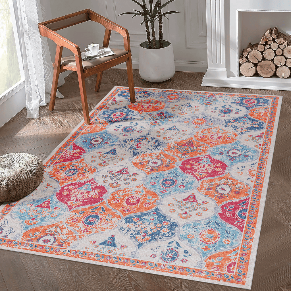 MAVAL Cream Washable Rug 8x10 Area Rug  Cream, 8' X 10'