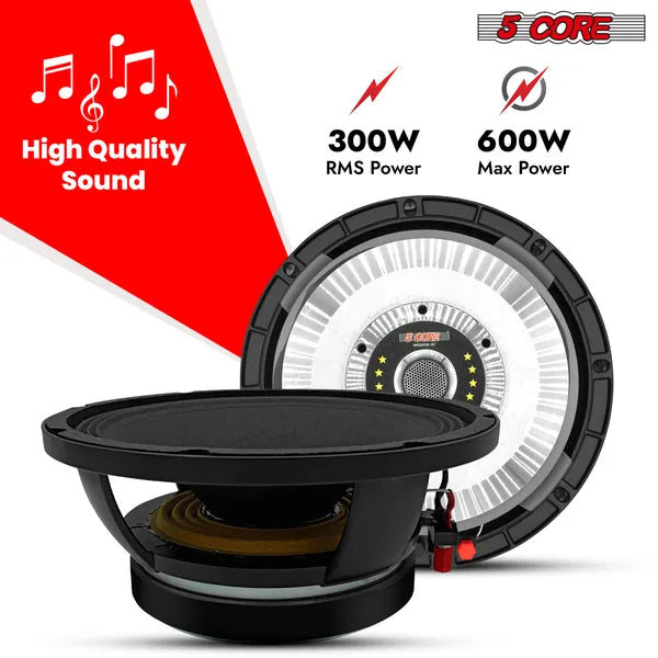 10' Subwoofer Speaker 300W RMS Full Range Car Audio Sub Woofer 4 Ohm Bass Replacement Driver