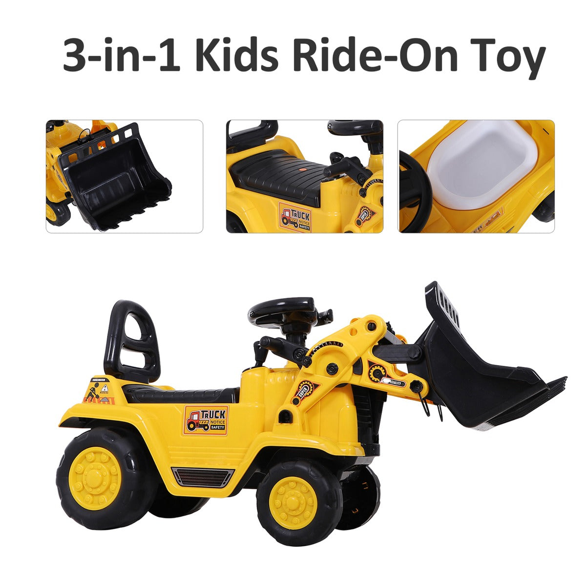 3 In 1 Ride On Toy Bulldozer Digger Tractor Pulling Cart Pretend Play Construction Truck