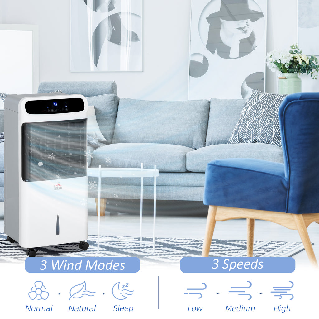32" Evaporative Air Cooler with 3.2 Gal Water Tank, 60° Oscillating, 3-In-1 Ice Cooling Fan, Portable Swamp Cooler with Humidifier for Home Office, 3 Modes, 3 Speeds, 12H Timer, Remote, White