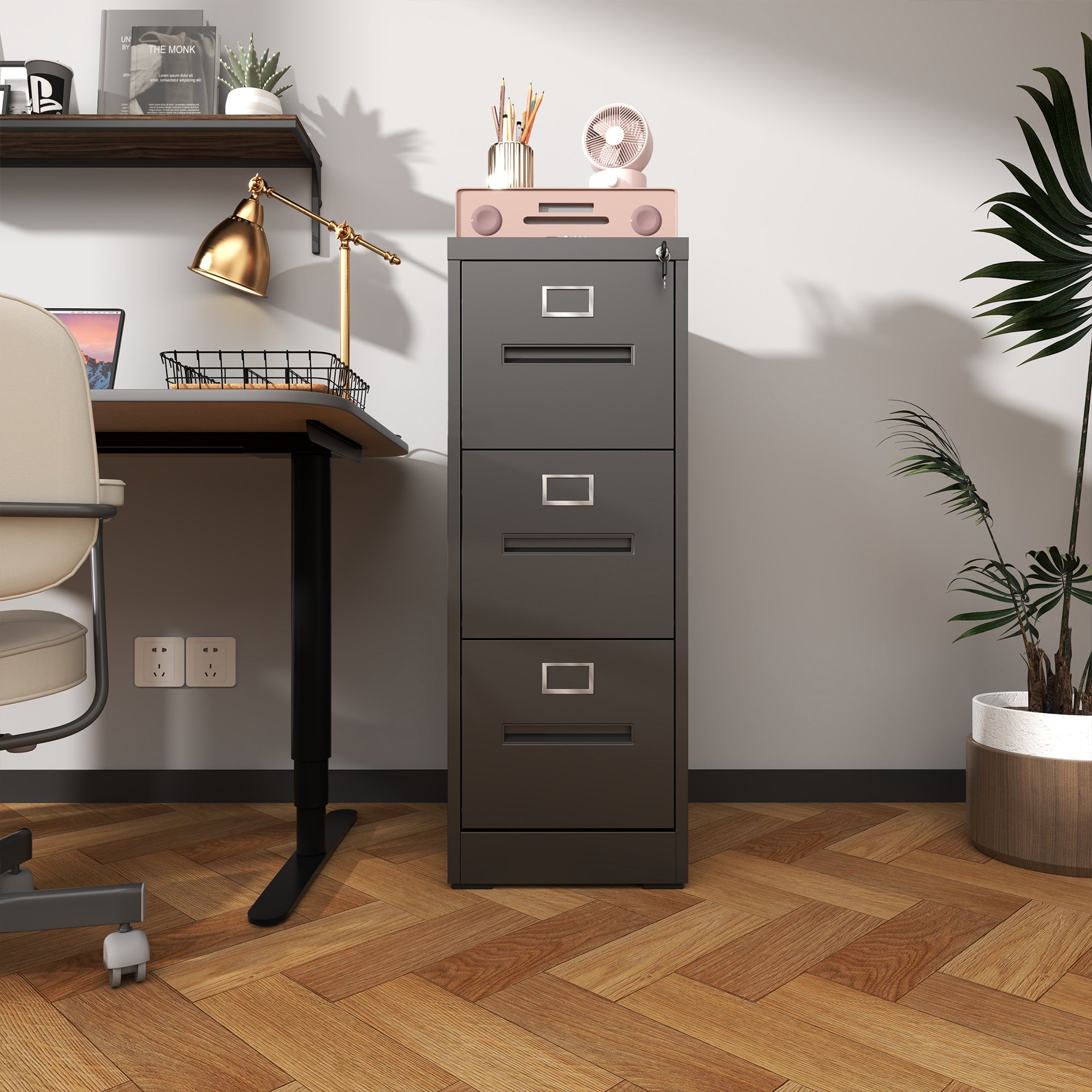 3 Drawer File Cabinet With Lock Metal Vertical File Cabinet Office Home, A4 Legal Letter Size Narrow File Cabinet Locked,Assembly Required