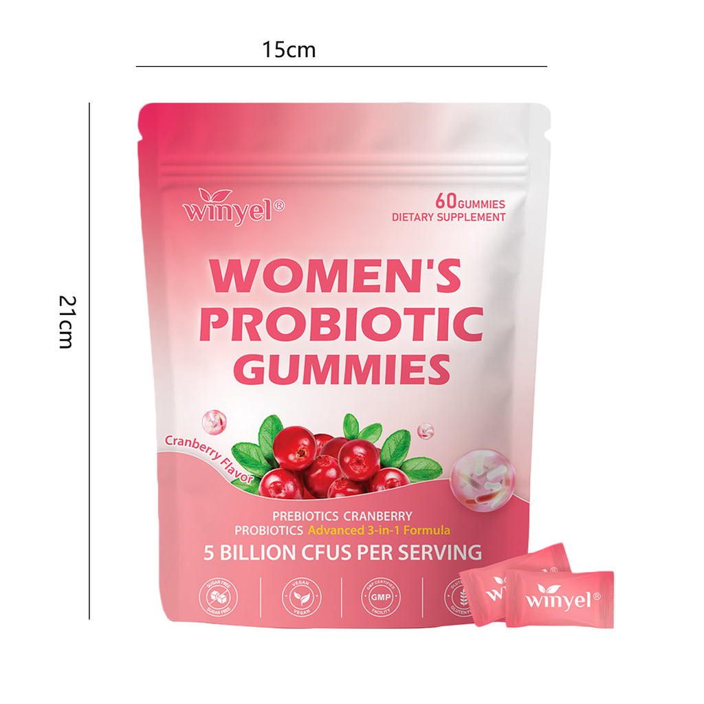 Women's Probiotic Gummies Cranberry Flavor 60 Vegan Gummies Per Pack For Intimate Health PH Balance & Freshness Support Individually Packaged For Convenience - Healthcare, Dietary