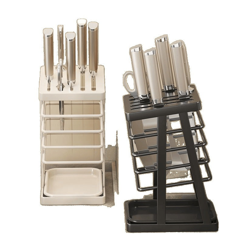 Nordic-Style Kitchen Knife Storage Rack with Drip Tray