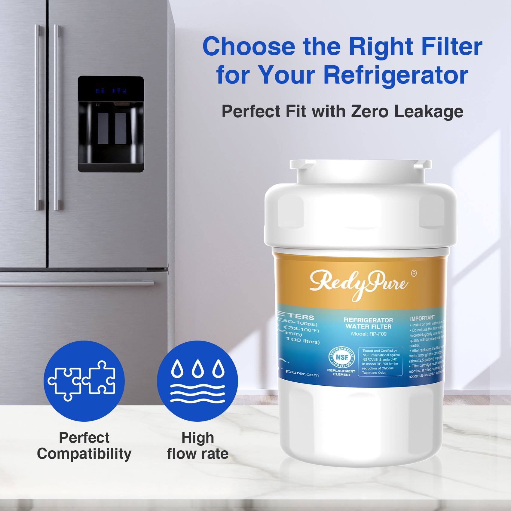 3 Pack Refrigerator Water Filter Replacement For GE MWF, SmartWater MWFP, MWFINT, MWFA, GWF, HDX FMG-1, Kenmore 9991, GSE25GSHECSS, WFC1201 Water Filter