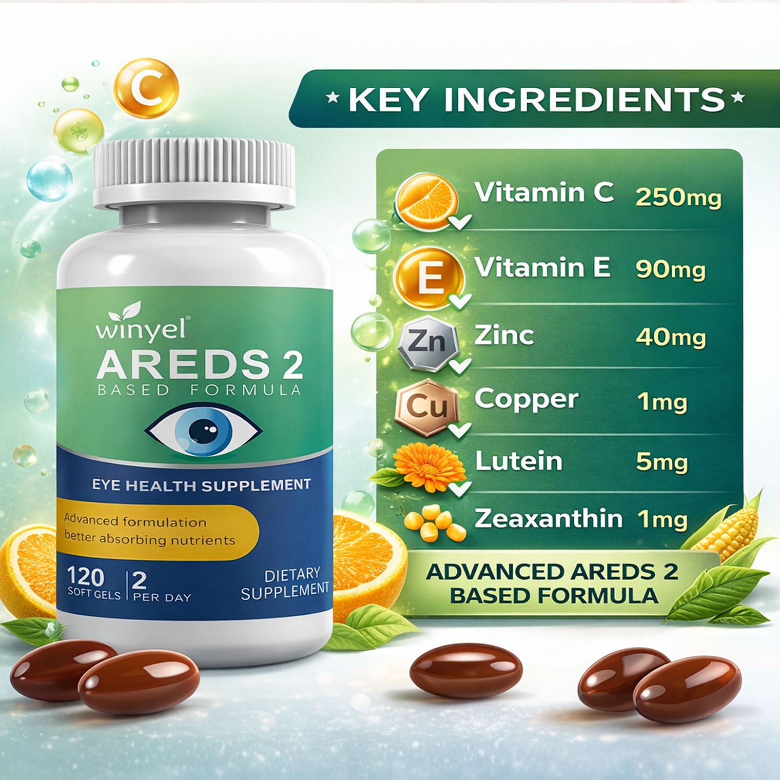 AREDS 2 Eye Vitamin And Mineral Supplement 120 Softgels With Lutein Vitamin C Zeaxanthin Zinc And Vitamin E For Healthy Vision Healthcare Fitness Dietary Bathroom