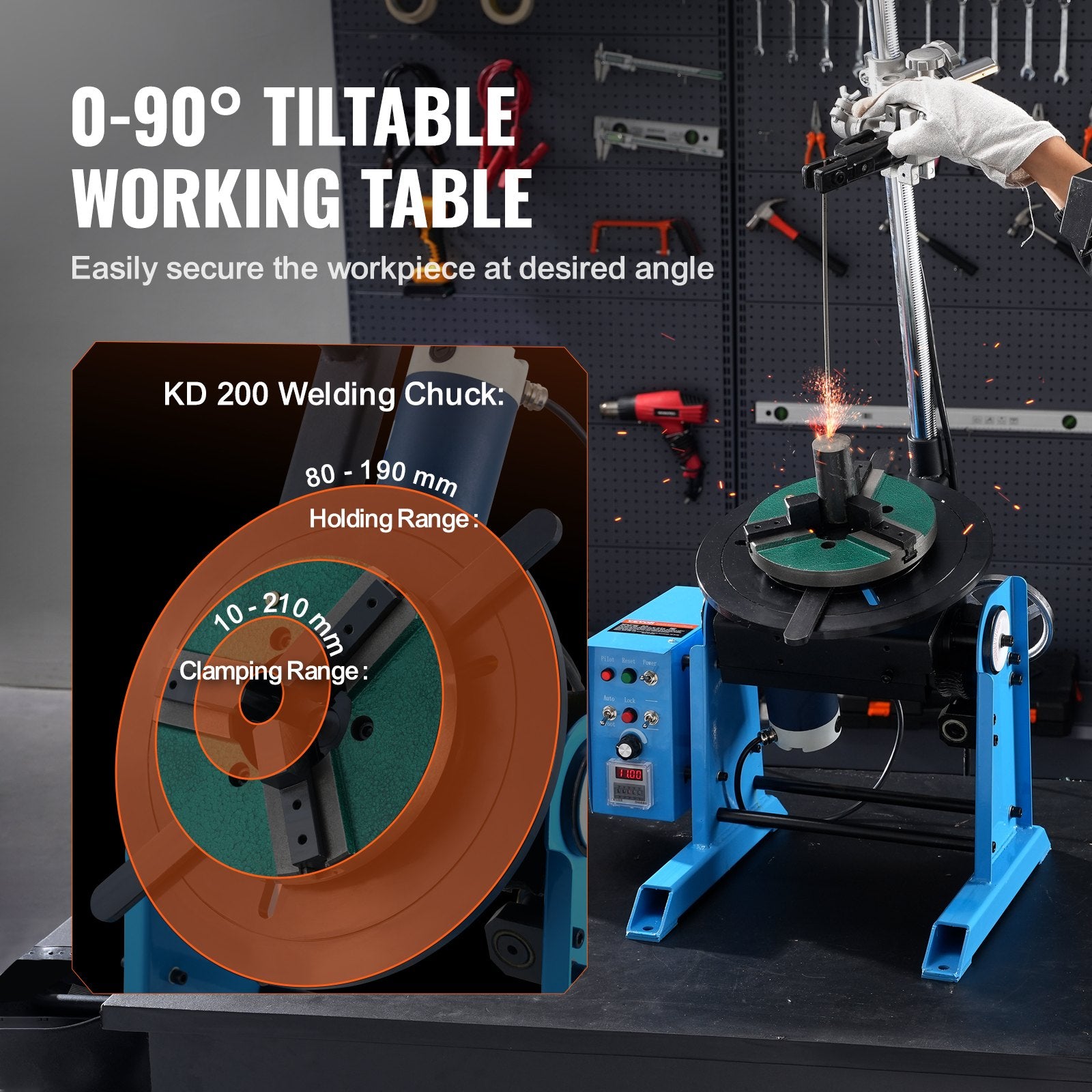 Rotary Welding Positioner 66LBS / 30KG, 0-90° Welding Positioning Turntable Table 1-12RPM 80W, With 12.4 Inch 3-Jaw Lathe Chuck & Welding Torch Stand Holder For Cutting, Grinding, Assembly
