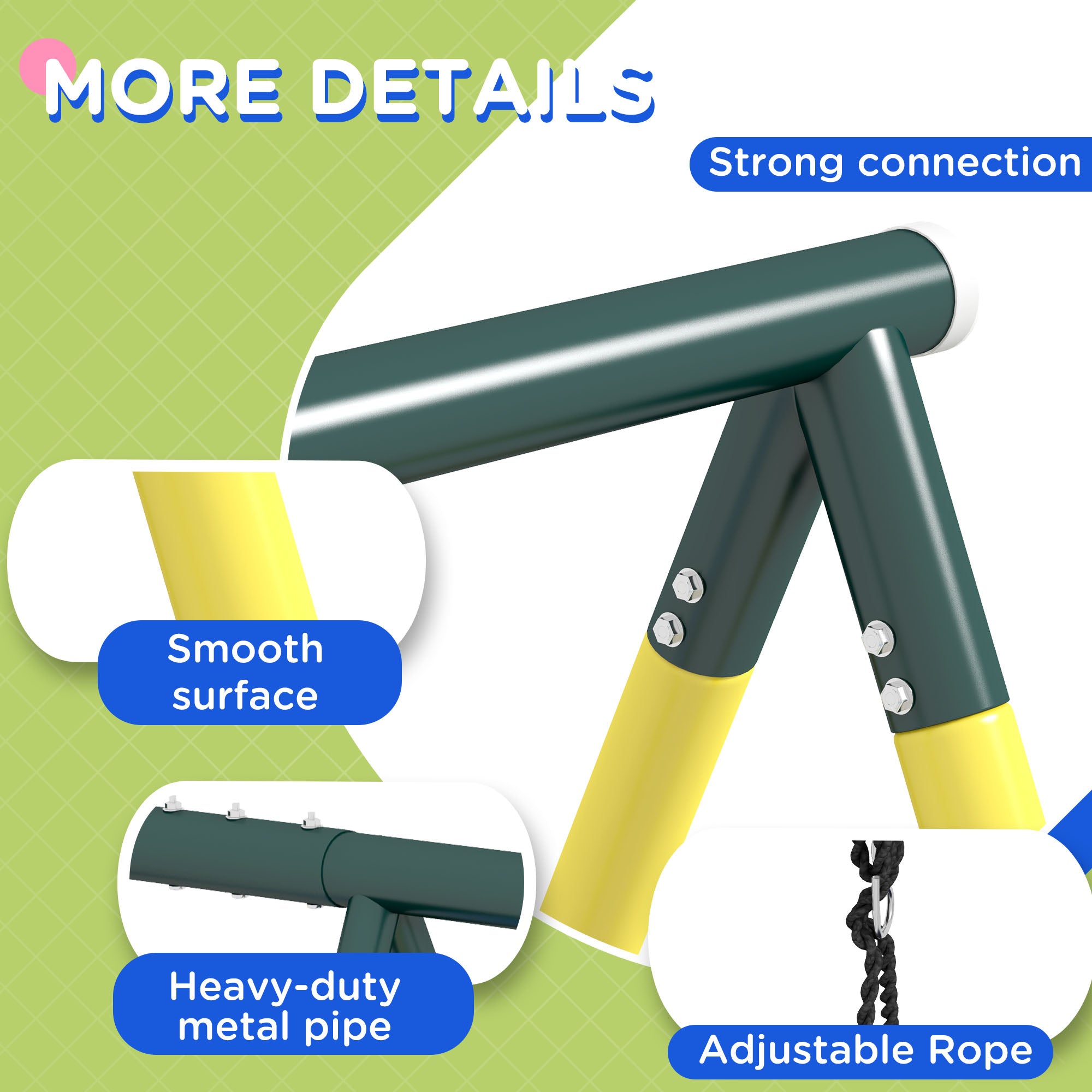 Metal Swing Set for Backyard 5 in 1 Design Holds up to 440 lbs. for Ages 3-8, Yellow