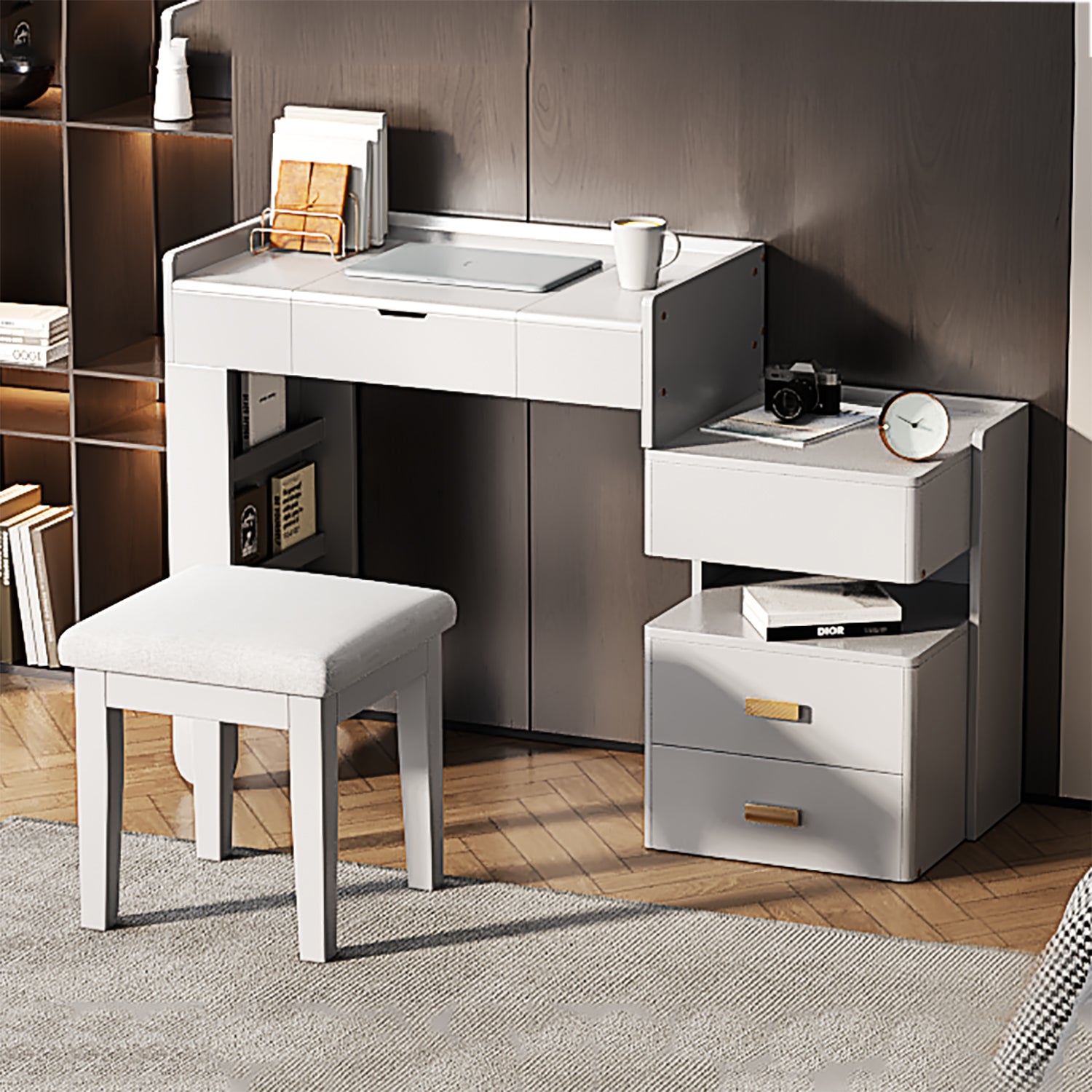 3-in-1 Makeup Vanity Desk With Flip-Top Mirror, LED Lighting, Adjustable Length & Ample Drawers - Stylish Multi-Functional Dressing Table For Home, White