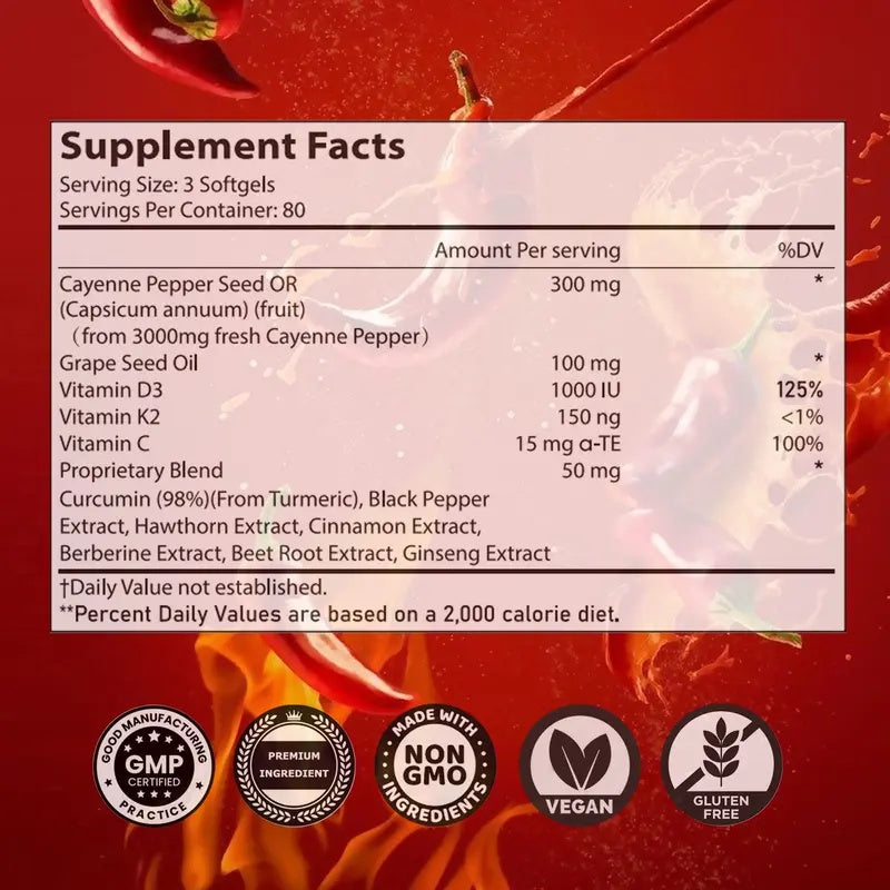 Chili Pepper Vascular Support Softgel – Heart, Vein & Circulation Formula