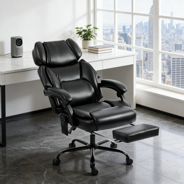 Massage Office Chair With Footrest – Black