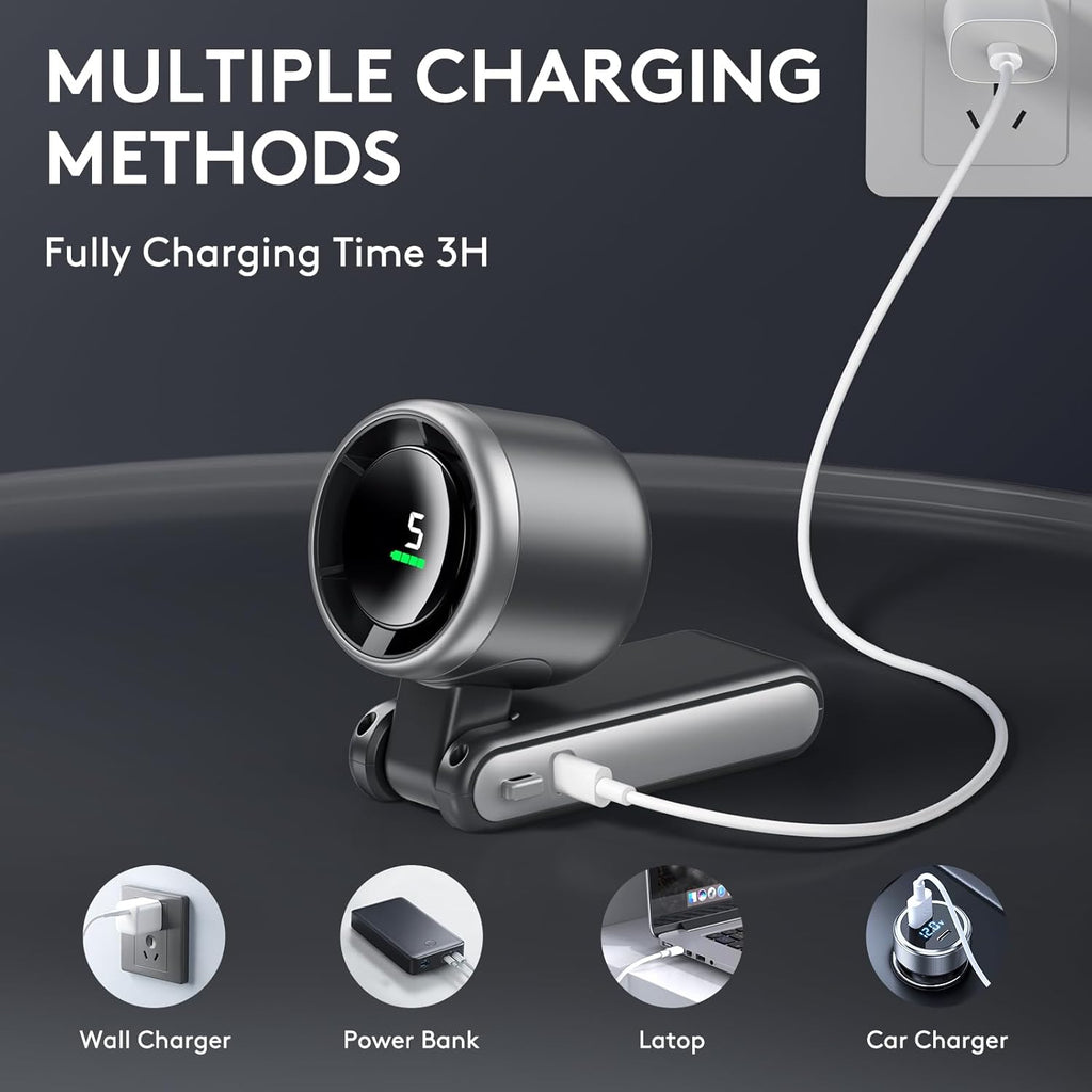 3-in-1 Portable Turbo Fan – 5-Speed, 2500mAh USB Rechargeable
