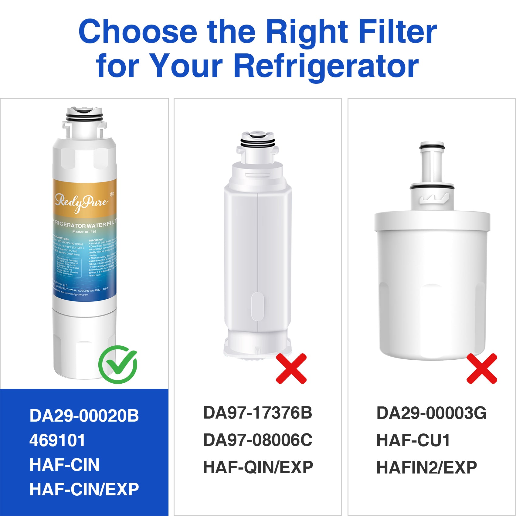 3 Pack Refrigerator Water Filter Replacement For  Water Filter HAF-CIN EXP, DA29-00020B, HAF-CIN, DA29-00020B-1, RF28HMEDBSR, RF263BEAESR, RS25J500DSR, RF263TEAESG, HDX FMS-2, DA97-08006A-1