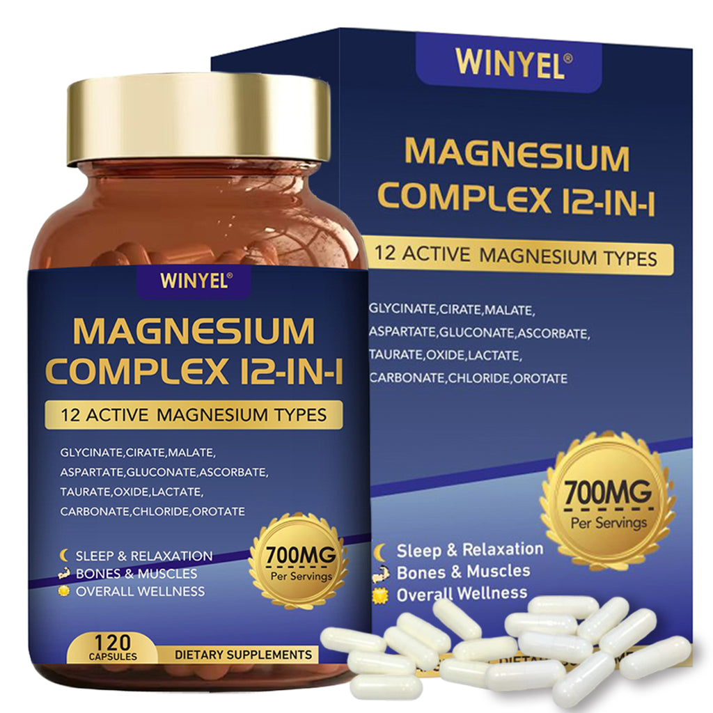 WINYEL Magnesium Complex 700mg 12 In 1 Magnesium Supplement With Glycinate, Citrate, Malate, Sleep, Calm, Muscle Relaxation, Heart Health Support, Vegan 120 Capsules