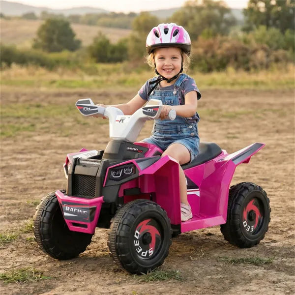 2 In 1 Kids Ride On ATV With Removable Trailer, 6V Electric Quad For Toddlers Ages 3+ Rose Red