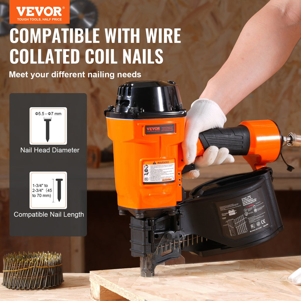 Coil Siding Nailer MCN70, 1-3/4" To 2-3/4" 15 Degree Pneumatic Siding Nail Gun, 70-120PSI Air Coil Nailer For Pallet, Crating, Framing, Siding And Fencing