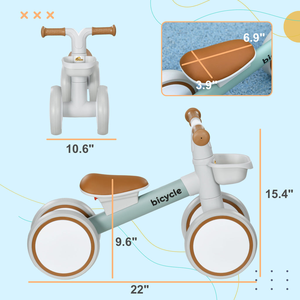 Balance Bike for Toddlers 1-3 Years with Adjustable Seat, Silent Wheels, No Pedal Bike, Green