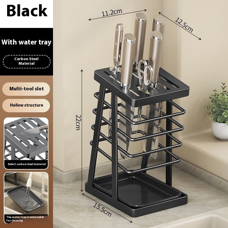 Nordic-Style Kitchen Knife Storage Rack with Drip Tray