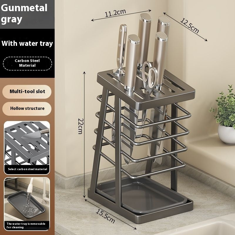 Nordic-Style Kitchen Knife Storage Rack with Drip Tray