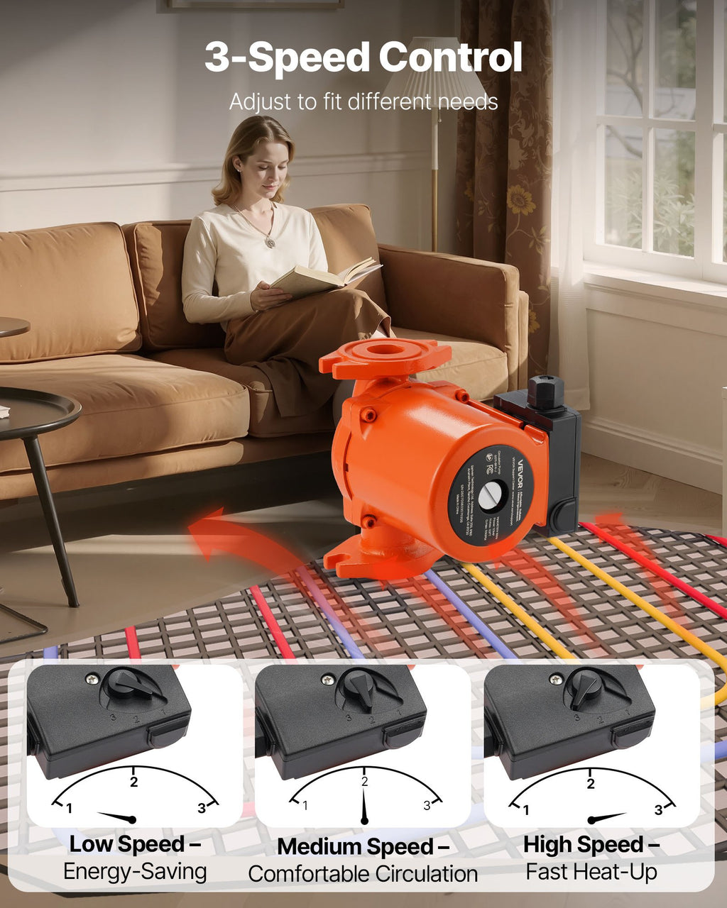 0011-BF4-J Cast Iron Circulator Pump, 33 GPM, AC 120V 33 Ft Hot Water Recirculating Circulation Pump, 1-1/4 In Flange Connection, 3-Speed Adjustment, Quiet Operation, For Home Heating System
