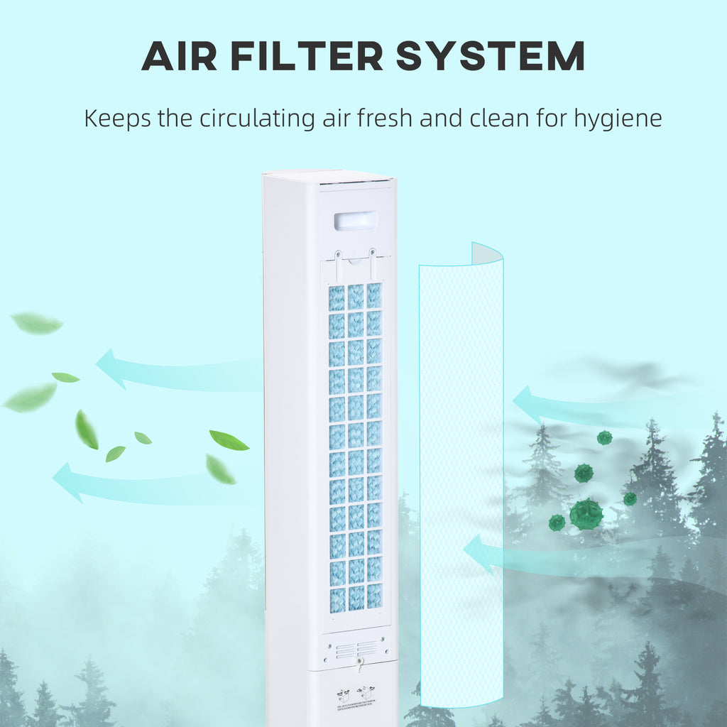 42" 3-In-1 Evaporative Air Cooler with Water Tank, 52° Oscillating Portable Swamp Cooler with Humidifier, Ice Cooling Fan for Home Office, 3 Modes, 3 Speeds, 12H Timer, Remote, White