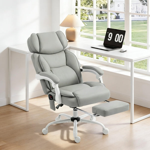 Massage Office Chair With Footrest – Light Gray