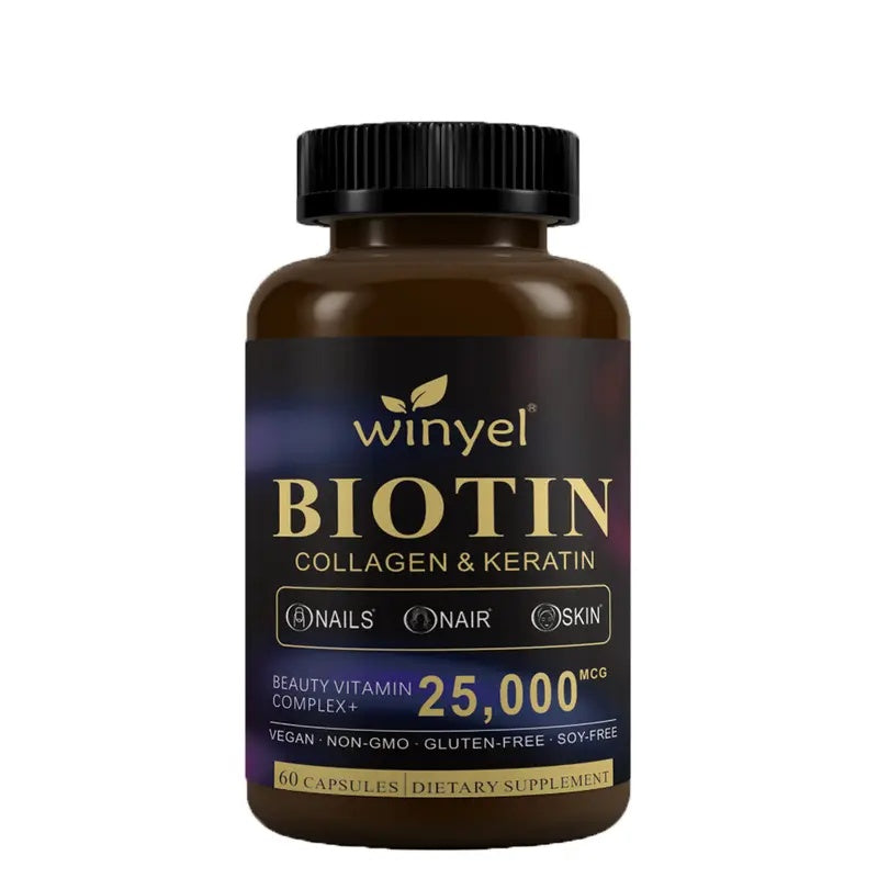 WINYEL Biotin, Collagen, Hyaluronic Acid, Keratin - Support Normal Hair Growth Cycle - Skin & Nails - 25000mcg Vitamins B1, B2, B3, B6 & B7 - For Women & Men, 60 Capsules
