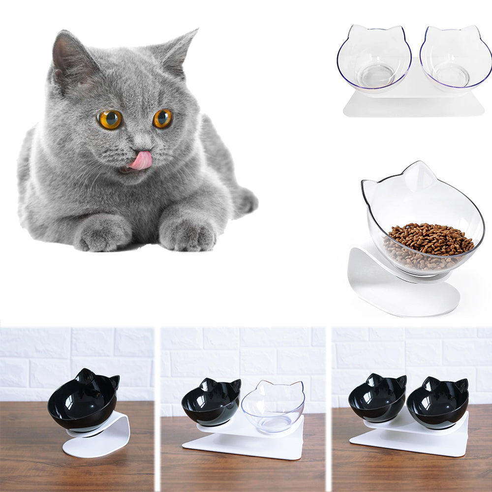Elevated Cat Double Bowl Feeder – 15° Tilt, Cervical Spine Protection