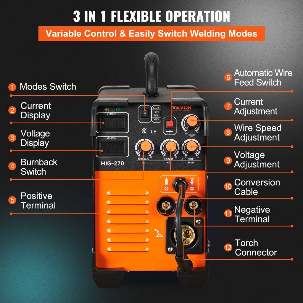 Mig Welder Welding Machine 270A MIG MMA Lift TIG 3 In 1 Welder Combo 110V 220V