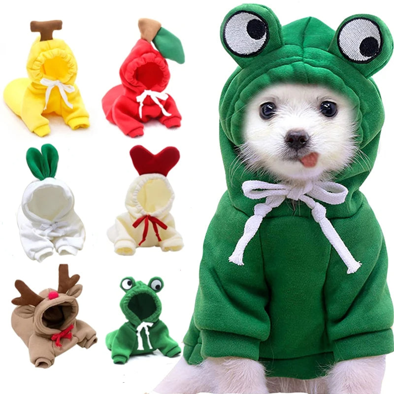 Fruit Print Dog Hoodie – Warm Fleece Coat for Small Dogs & Cats