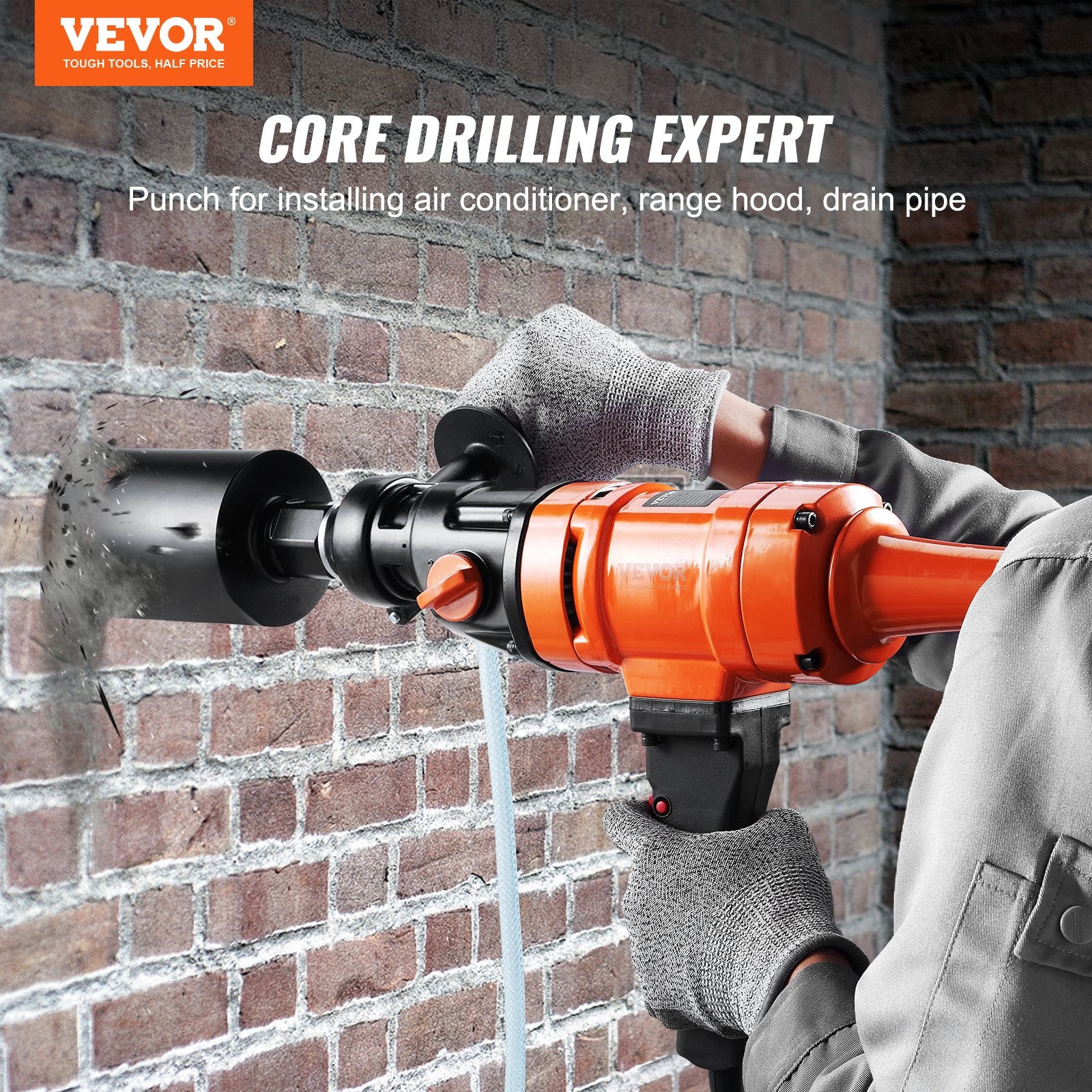 Diamond Core Drilling Machine, 4in Handheld Wet Concrete Core Drill Rig, 1100-2400RPM Two Speed & 1-1/4' Thread & 2 Bubble Levels, 3-4in Drilling Diameter For Concrete Brick Block Stone, 1500W