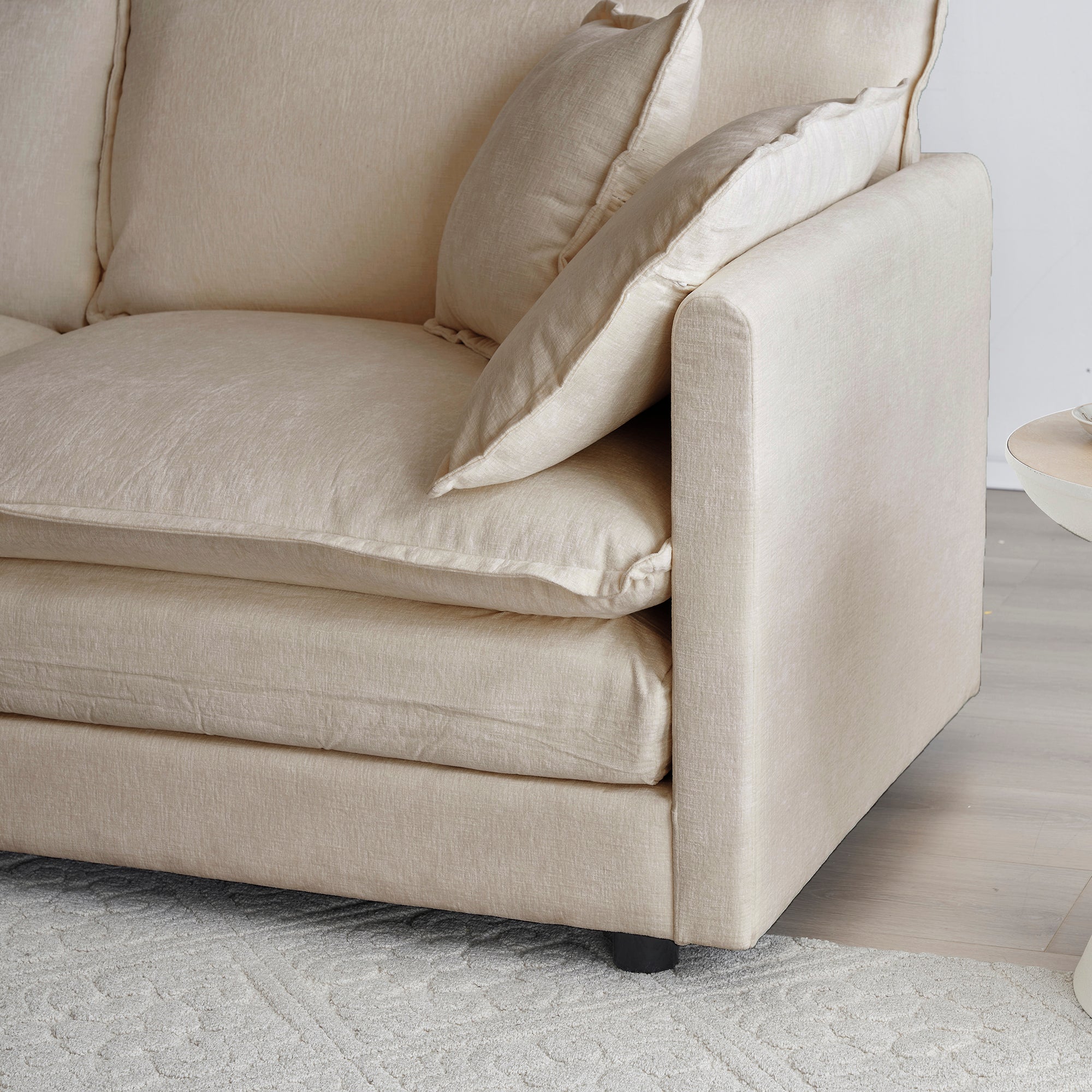 2-Piece Upholstered Sofa, Living Room Sectional Sofa Set Modern Sofa Couches Set , Deep Seat Sofa For Living Room Apartment, 1-3 Seat Beige Chenille