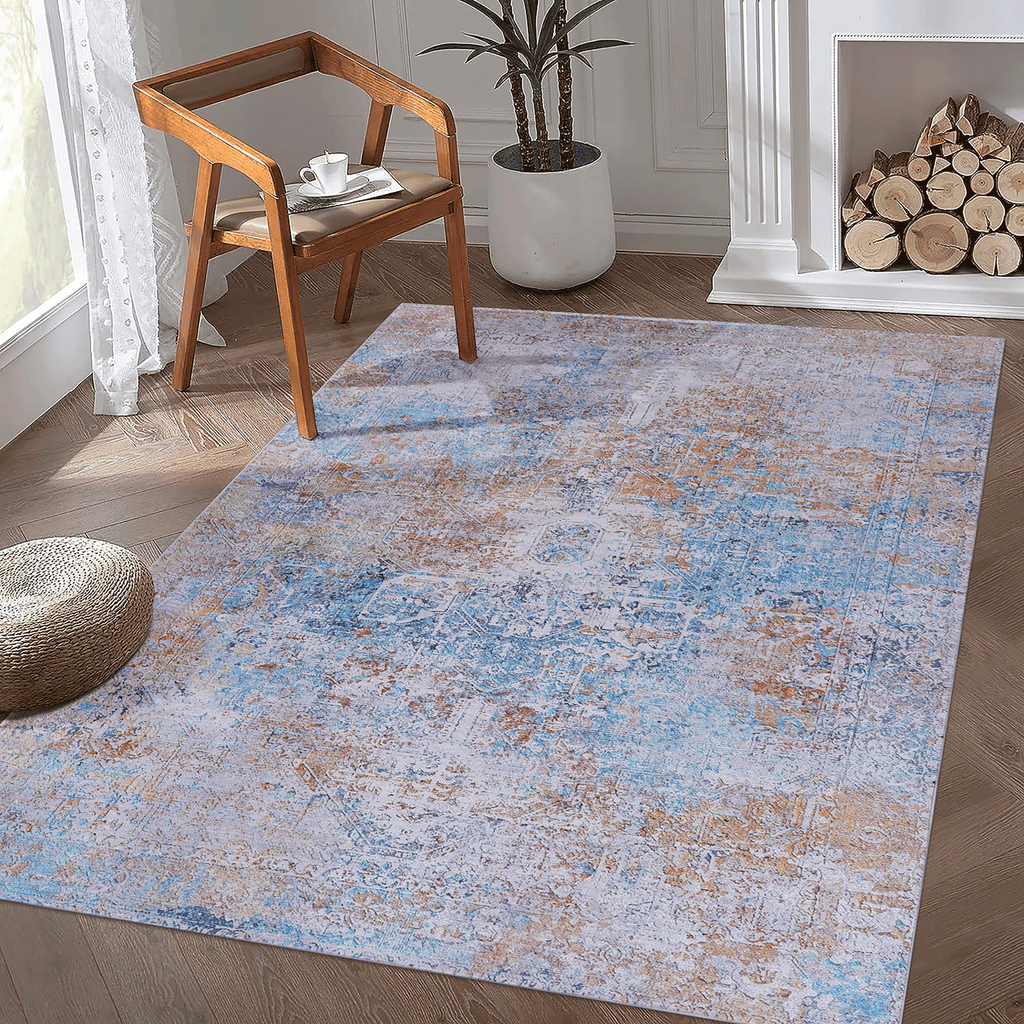 MAVAL Yellow Washable Rug 8x10 Area Rug  Yellow, 8' X 10'