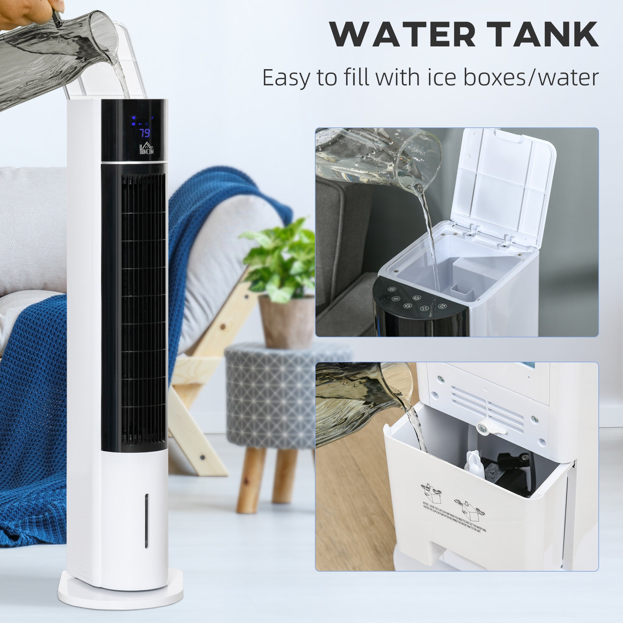 42" 3-In-1 Evaporative Air Cooler with Water Tank, 52° Oscillating Portable Swamp Cooler with Humidifier, Ice Cooling Fan for Home Office, 3 Modes, 3 Speeds, 12H Timer, Remote, White