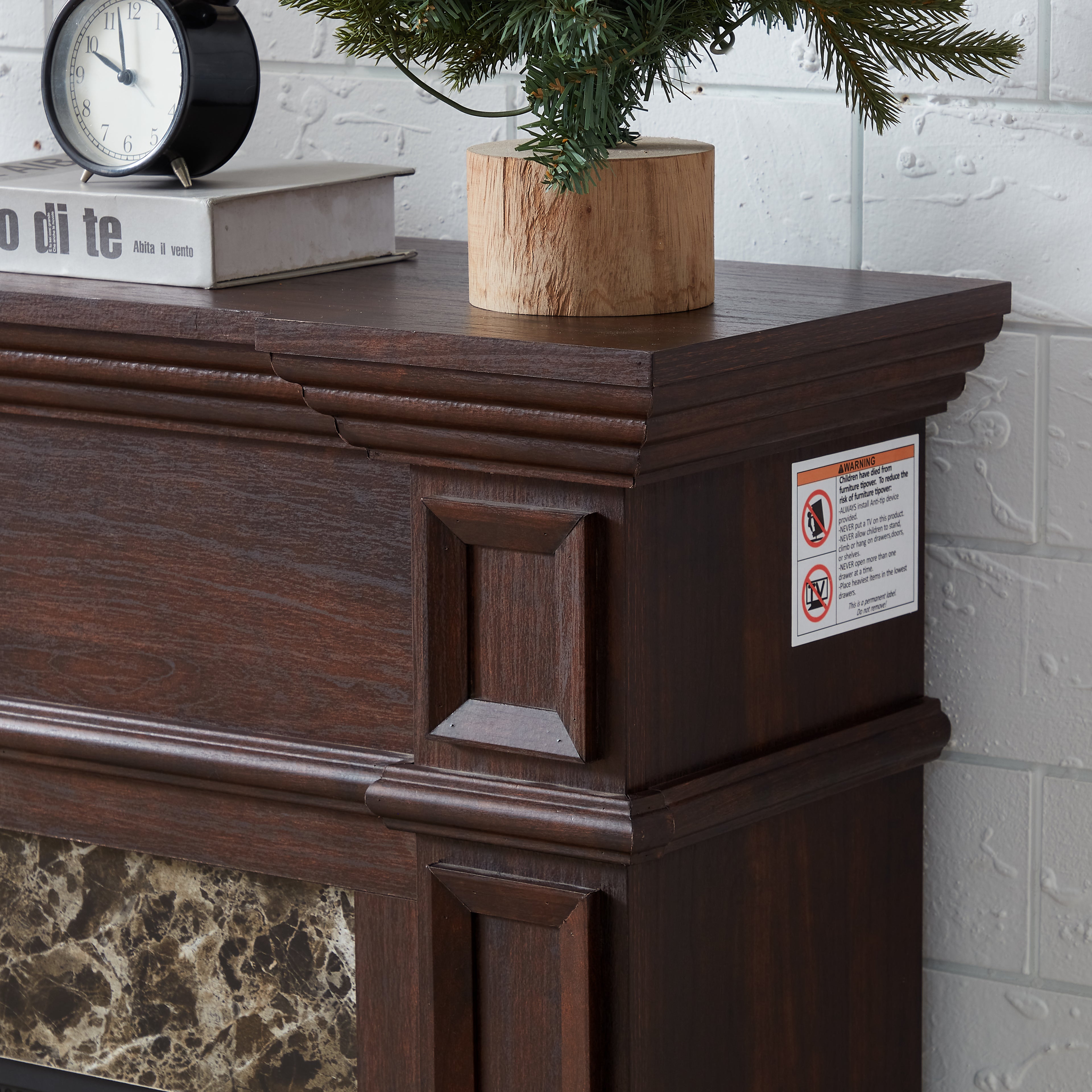 Electric Fireplace With Mantel, Fireplace Mantel, Fireplace Heater Freestanding, Realistic Stacked Stone Surround With Remote Control Timer LED Flame, Cherry, 45.66 Wx11.8 Dx40 H