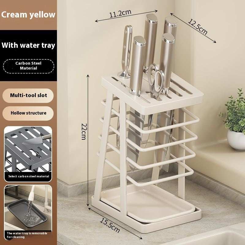 Nordic-Style Kitchen Knife Storage Rack with Drip Tray