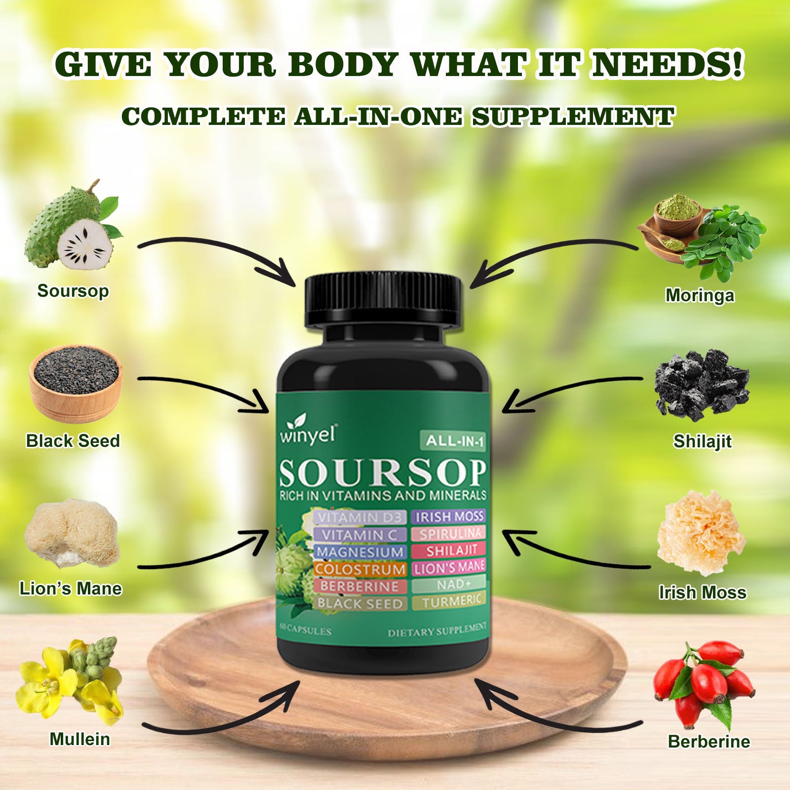 WINYEL Soursop Supplement – 60 Capsules, 20 Herbal Extracts, Vegan