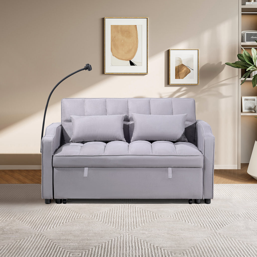 1 Multifunctional Foldable Sofa Bed With 3 Different Lengths, Modern Sofa, Upgraded Suede Fabric, Adjustable Backrest, Gray Color With USB Port And Rotating Telephone Stand