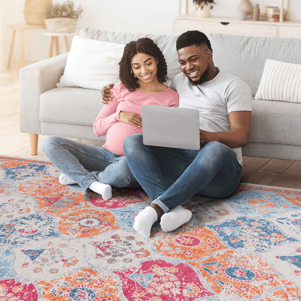 MAVAL Cream Washable Rug 8x10 Area Rug  Cream, 8' X 10'