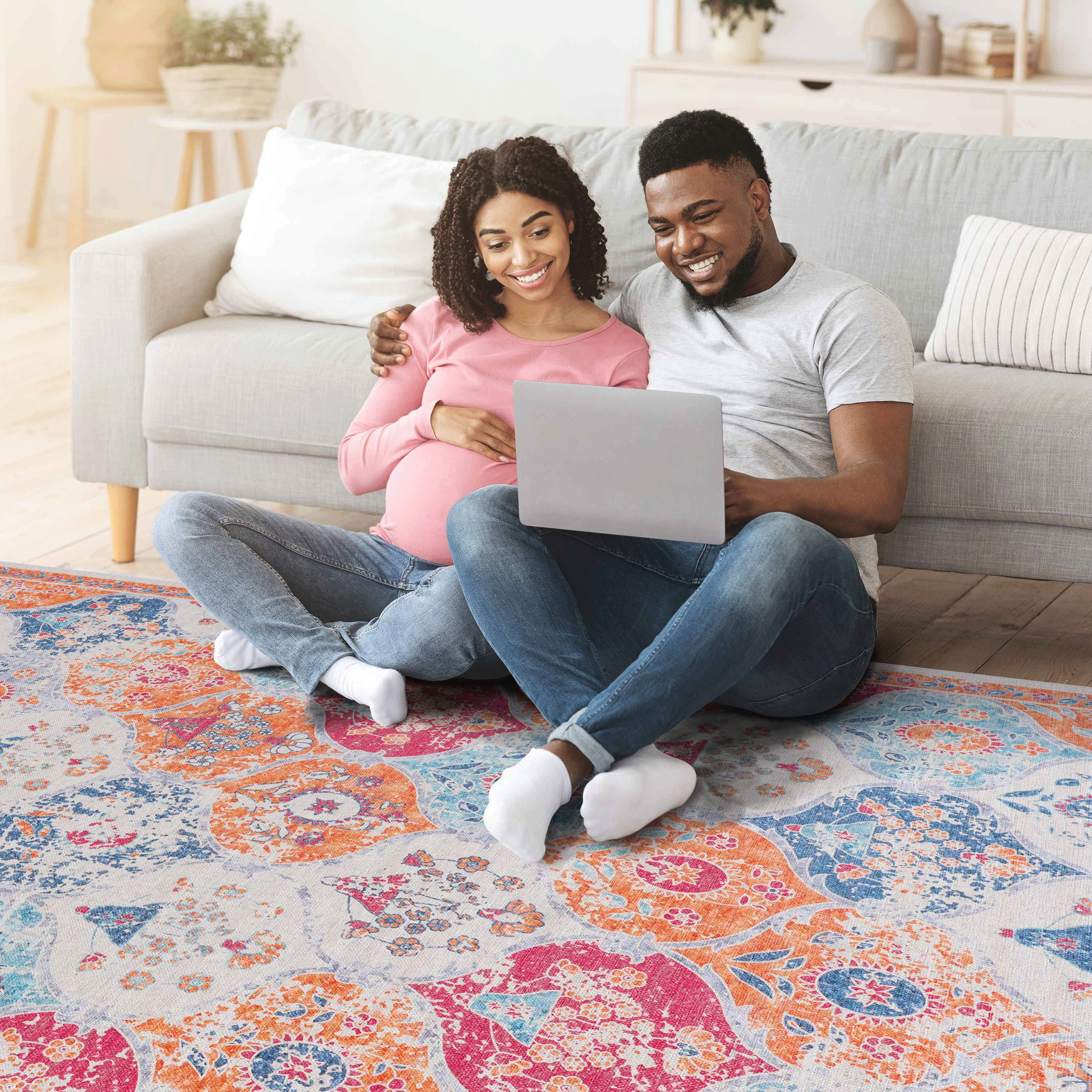 MAVAL Cream Washable Rug 8x10 Area Rug  Cream, 8' X 10'