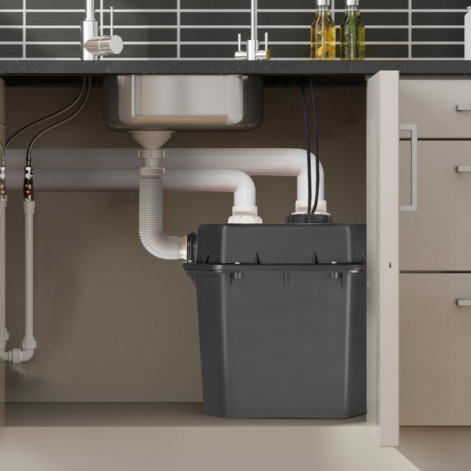 Utility Sink Pump, 1/3 HP, 120-Volt, 2900 GPH Flow, 25 Ft Head, Under-Sink Sump Pump System With 6 Gallon Basin, Automatic Utility/Laundry Sink Pump, Drain Pump With 1-1/2" NPT Outlet, Black