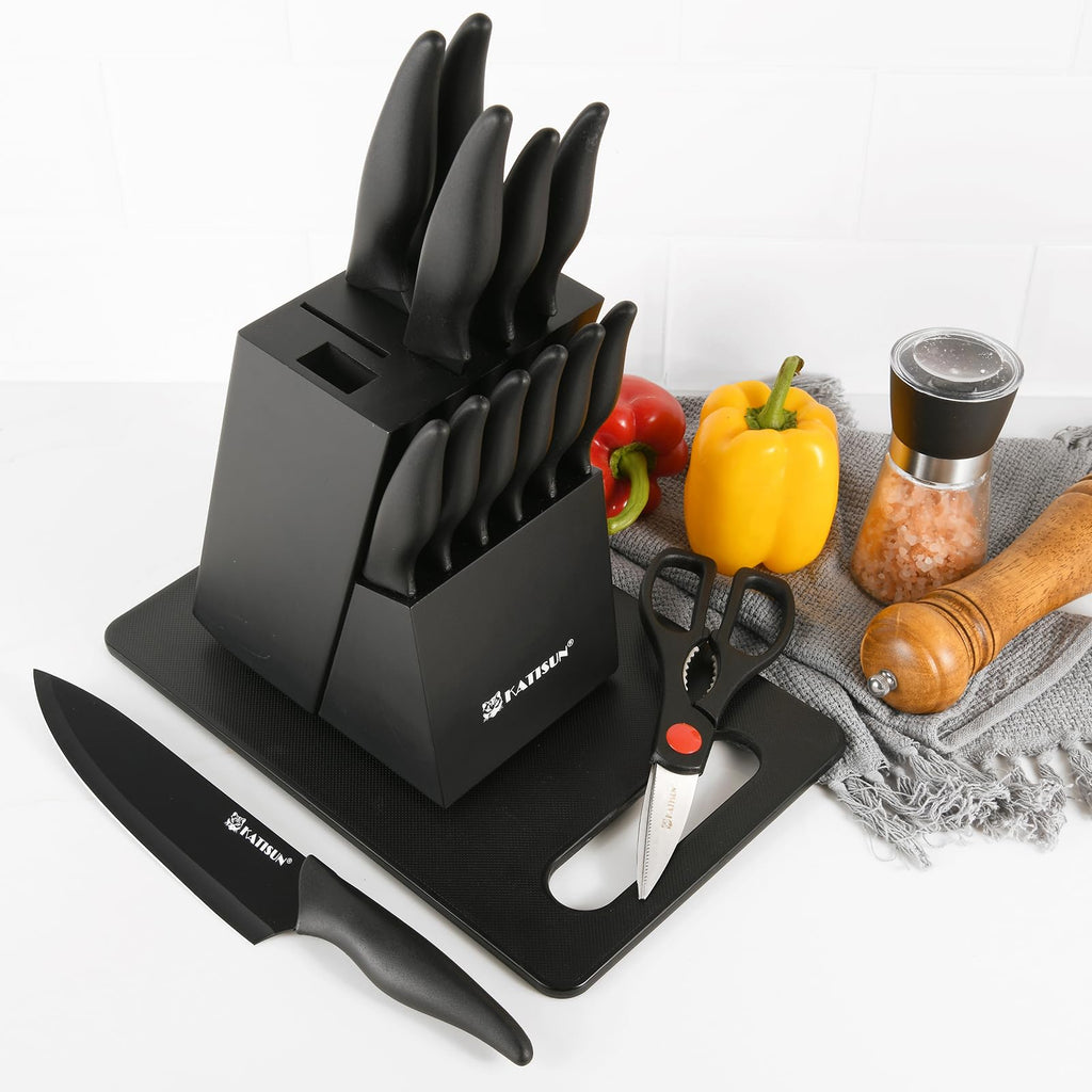 16-Piece Kitchen Knife Block Set with Cutting Board