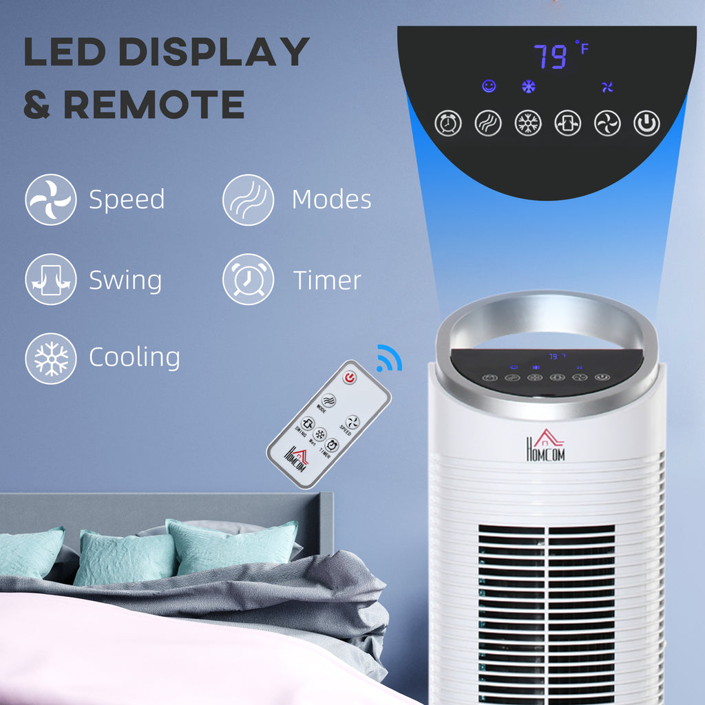 40" Portable Oscillating Air Cooler Fan For Home Office, 3-In-1 Standing Ice Floor Fan With Humidifier, 3 Modes, 3 Speeds, 8H Timer, Remote, LED Display, White