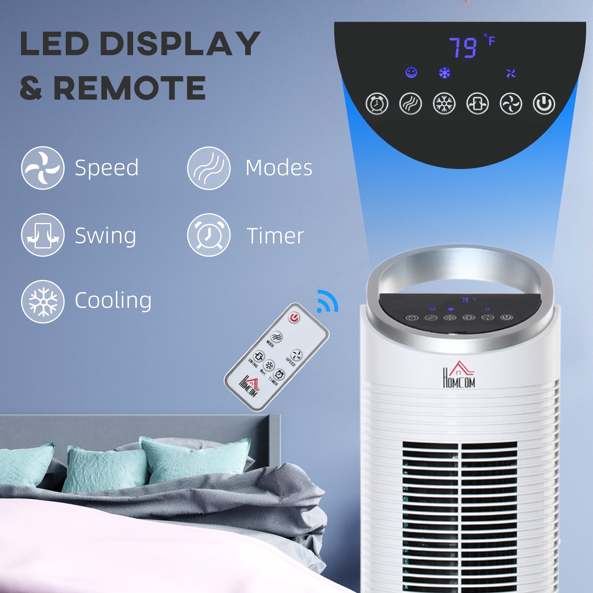 40" Portable Oscillating Air Cooler Fan For Home Office, 3-In-1 Standing Ice Floor Fan With Humidifier, 3 Modes, 3 Speeds, 8H Timer, Remote, LED Display, White