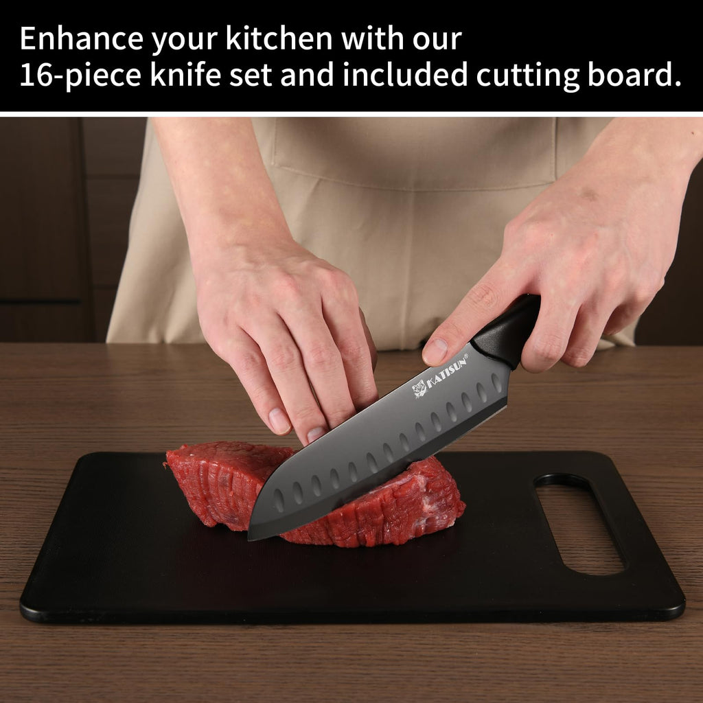 16-Piece Kitchen Knife Block Set with Cutting Board