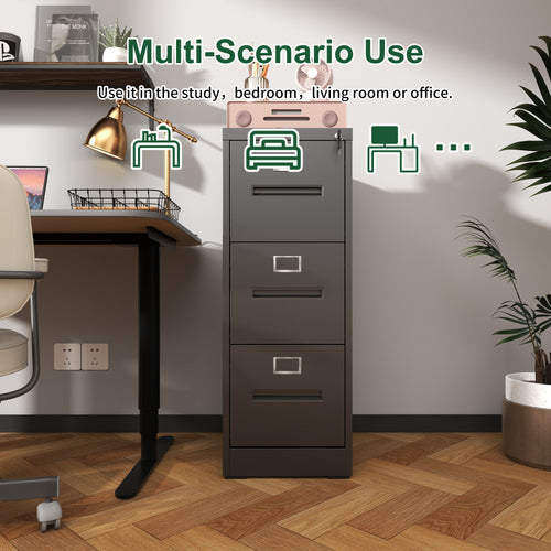 3 Drawer File Cabinet With Lock Metal Vertical File Cabinet Office Home, A4 Legal Letter Size Narrow File Cabinet Locked,Assembly Required