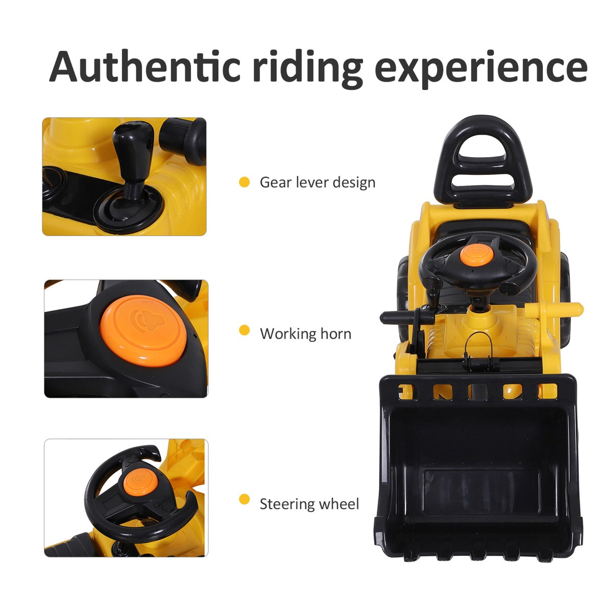3 In 1 Ride On Toy Bulldozer Digger Tractor Pulling Cart Pretend Play Construction Truck