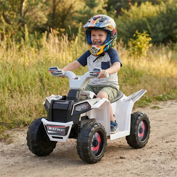 2 In 1 Kids Ride On ATV With Removable Trailer, 6V Electric Quad For Toddlers Ages 3+ White
